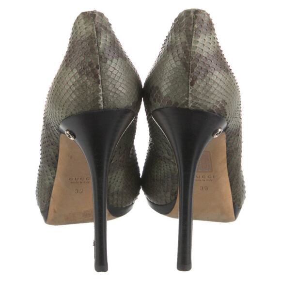 AUTH GUCCI Green Python Snakeskin Platform Pump Stiletto Heels Size IT 39/US 9 - Picture 4 of 5